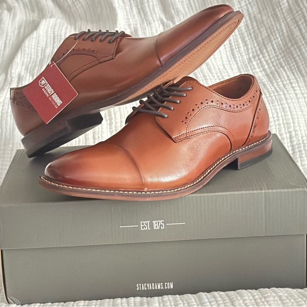 Stacy Adams Men's Brown Leather Dress Shoes (Maddox Cap Toe Oxford)